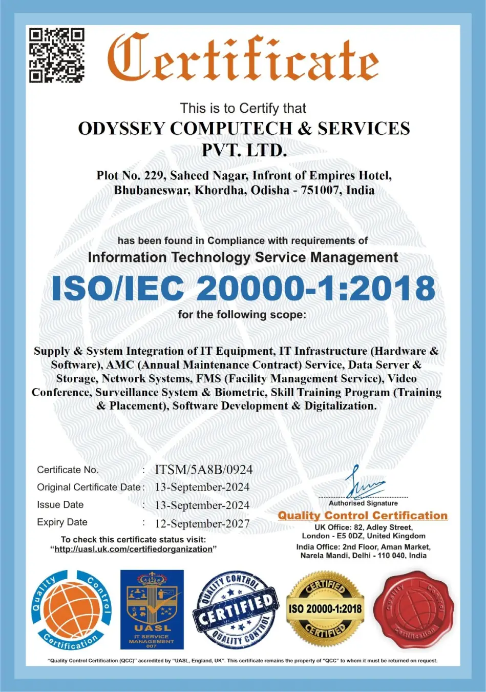ISO certified: 20000-1:2018